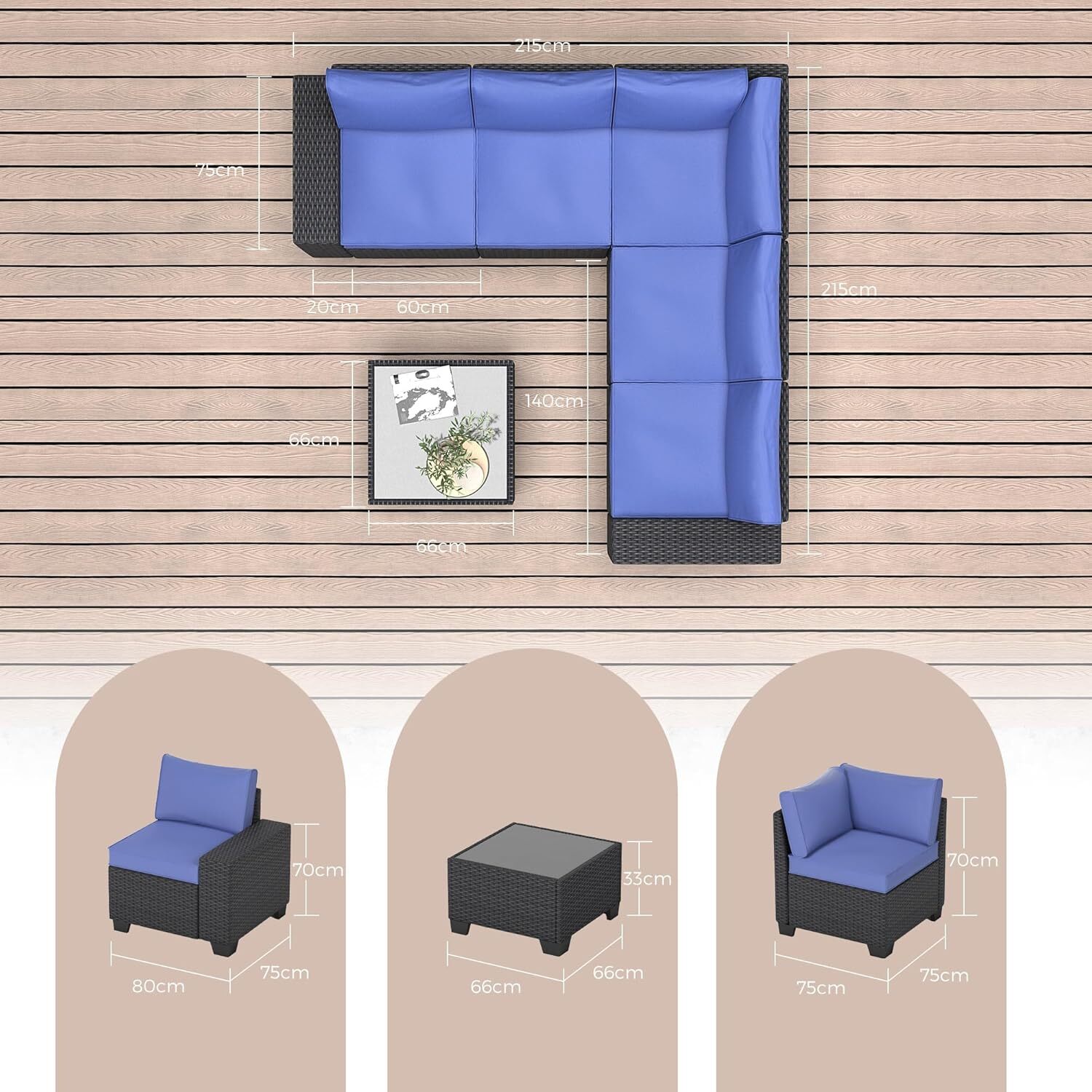 6-Piece Modular Outdoor Sectional Set, PE Rattan, UV/Weatherproof w/Coffee Table