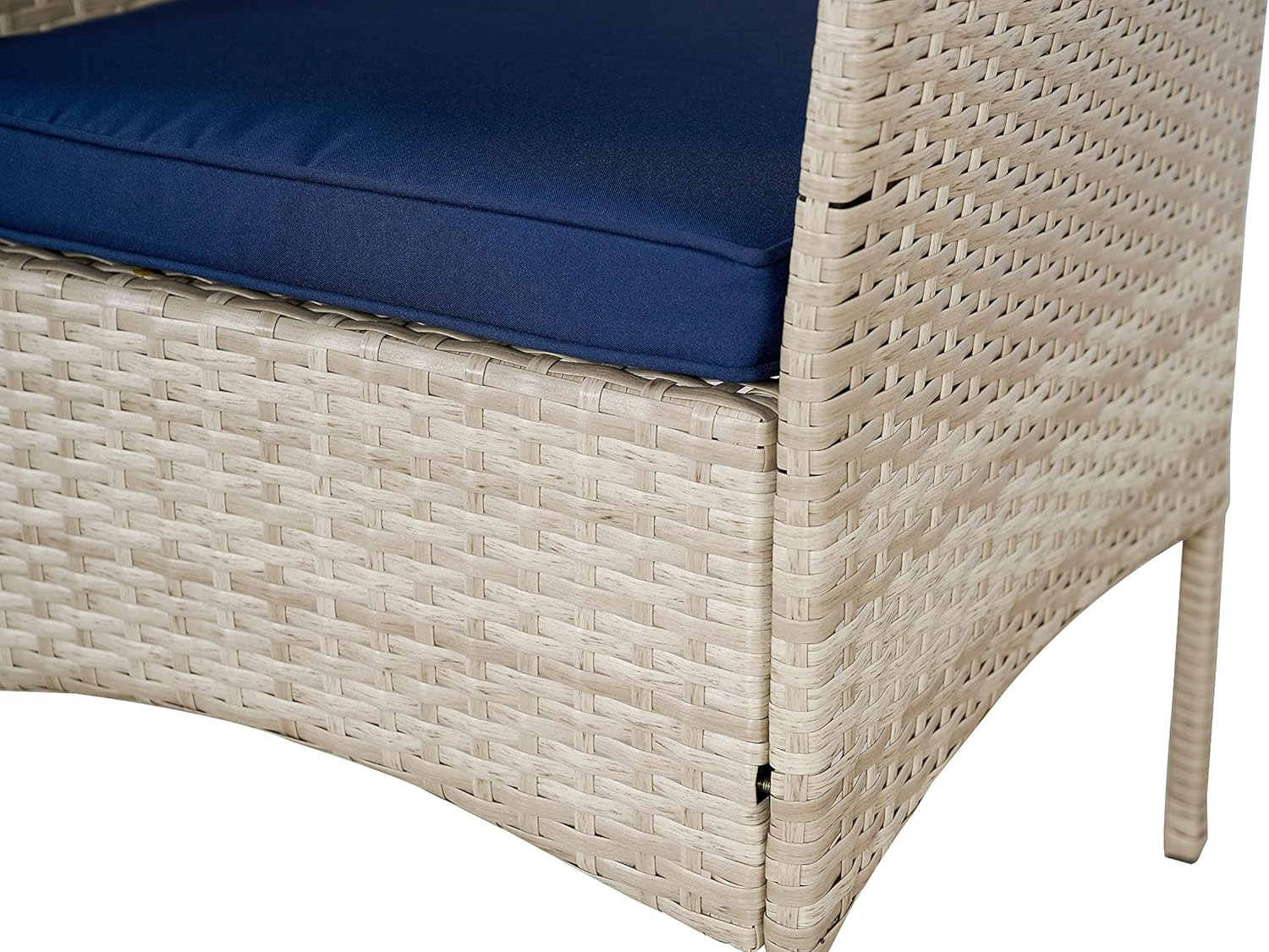 3-Piece Outdoor Wicker Bistro Set with Cushions & Storage – Gray/Navy Blue
