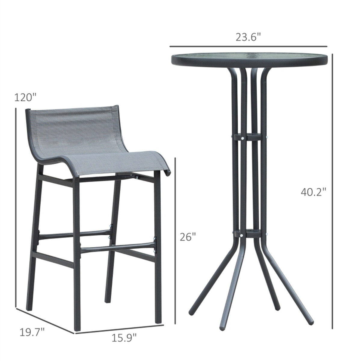 Bar Chair Set A Circular Table with Tempered Glass Top and 2 Mesh Fabric Chair