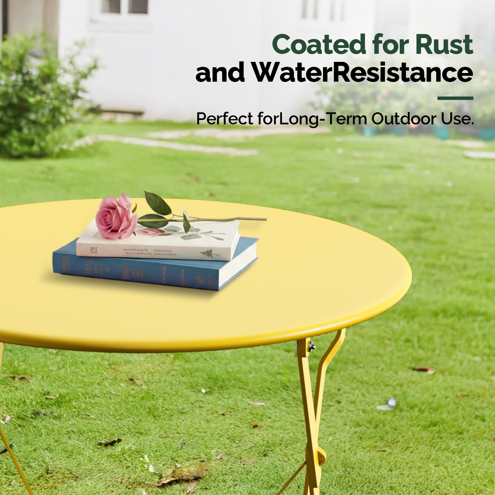 Set of 3 Folding Bistro Table Chairs Dining Set Weather-Resistant for In/Outdoor