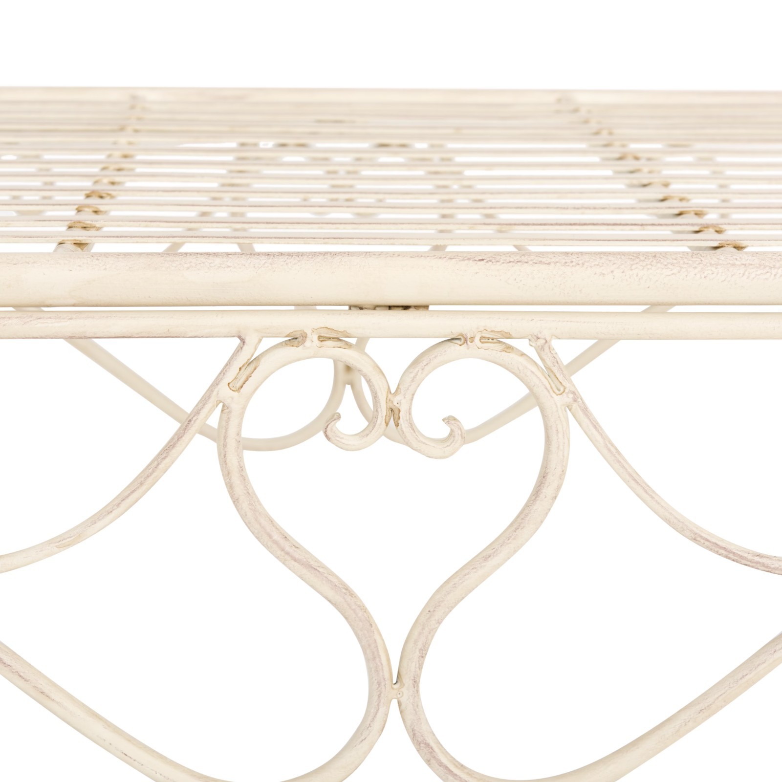 Wrought Iron Garden Bench Outdoor Metal Patio Seating Antique White Finish