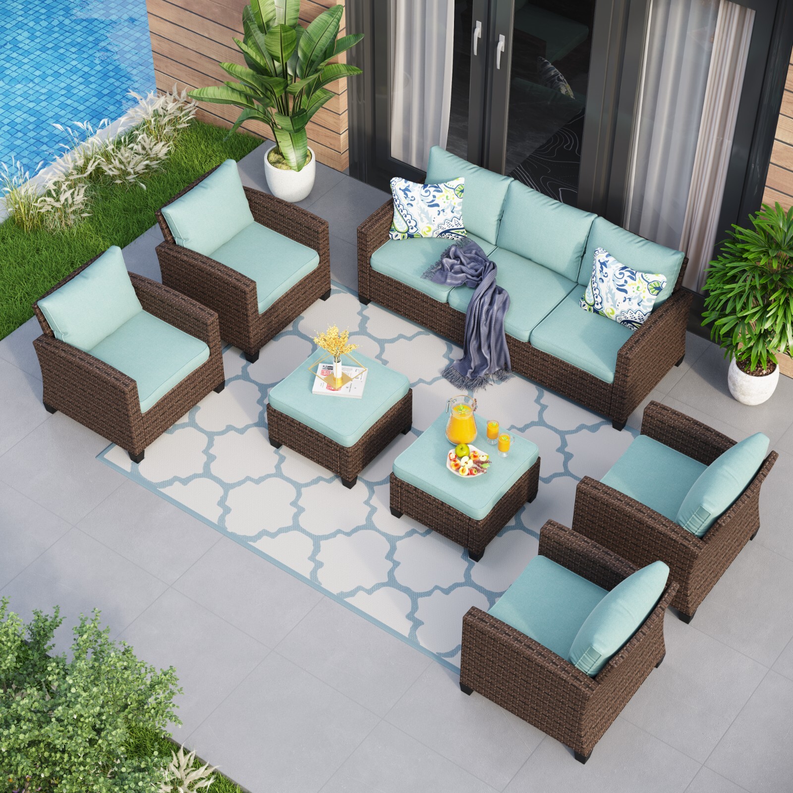 Patio Conversation Set Outdoor Sectional Rattan Sofa Set with Cushion