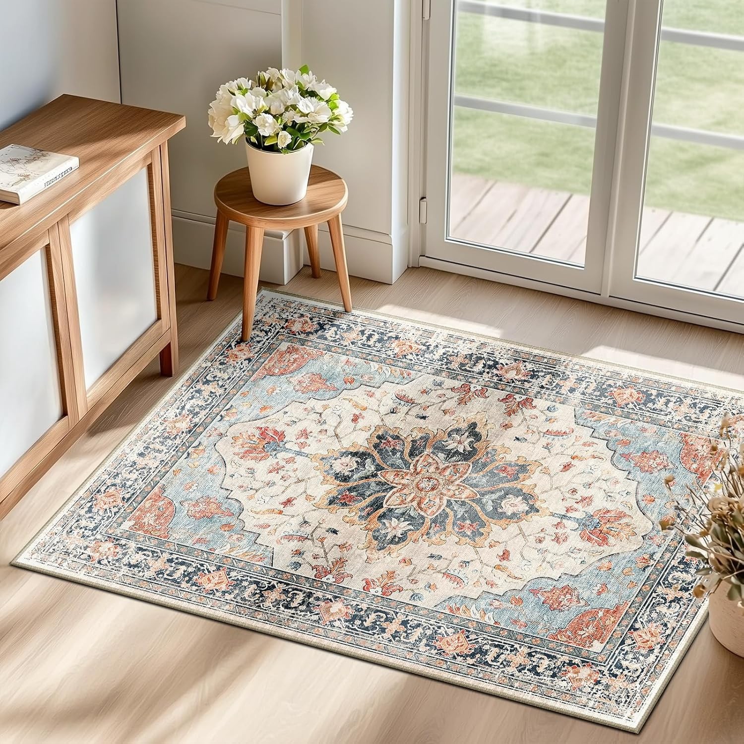 Area Rugs 2’x3′ Washable Non-Slip, Floral Vinta Distr Print