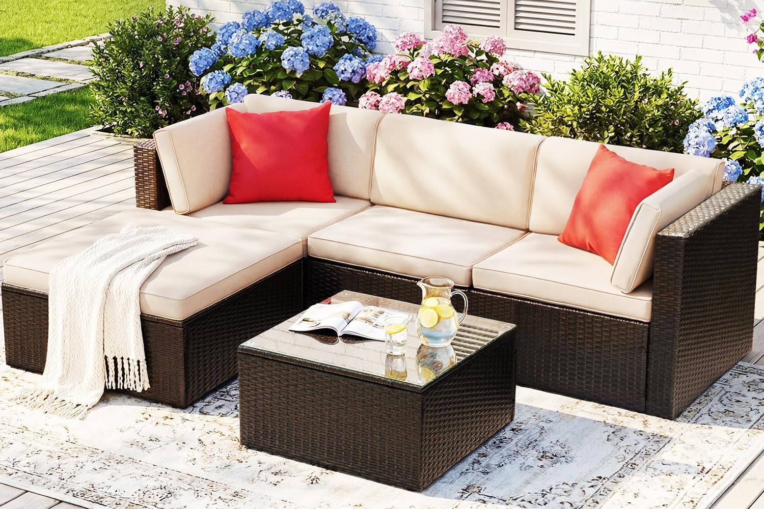 Devoko 5 Pieces Patio Furniture Sets All Weather Outdoor Sectional Patio Sofa Ma