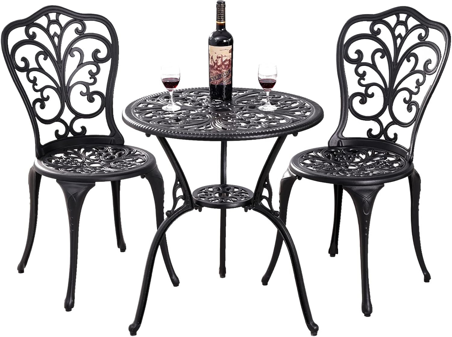 3 Pieces Bistro Sets Cast Aluminum Outdoor Bistro Set, Patio Bistro Sets with Um