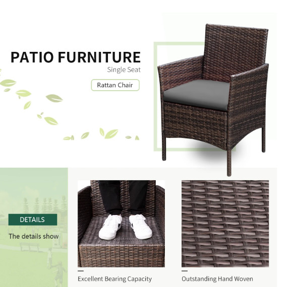 Devoko 3pc Outdoor Patio Conversation Set Wicker Bistro Chairs Gray