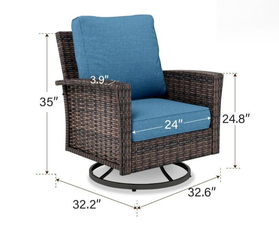 Outdoor Swivel Chair Set of 2 High Back Patio Wicker Chair w/ 5.5″ Thick Cushion