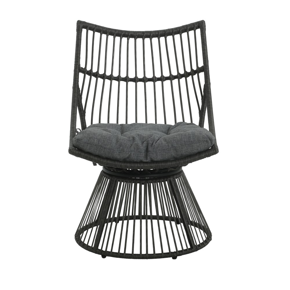 Mid Century High Back Wicker Chair with Side Table Grey PE Rattan