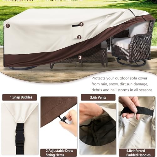 Patio Furniture Cover for 5 Pieces Set-Waterproof 110″ L x 84″ W x 28″ H Beige
