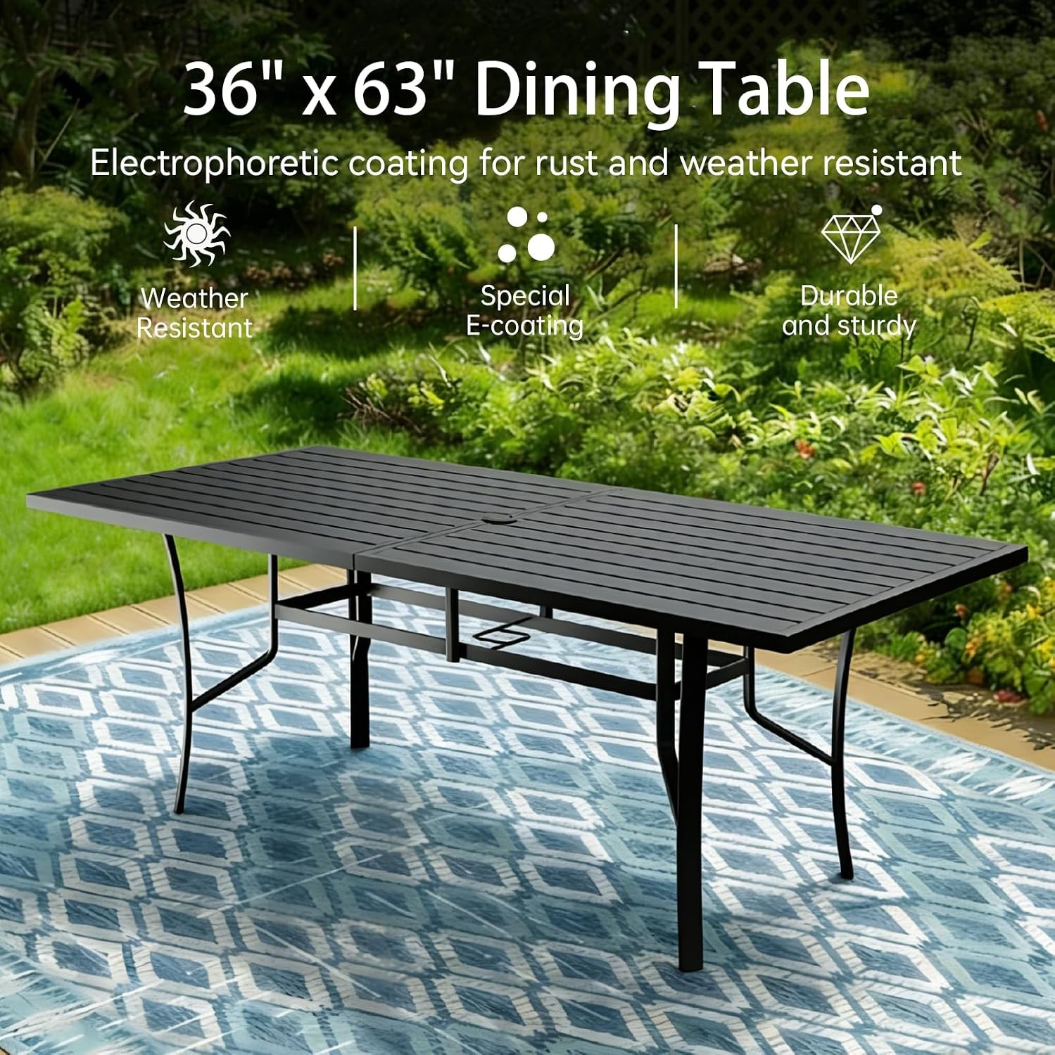 7 Pieces Outdoor Dining Table 63″x36″ Rectangle Patio Dining Table & Chairs W/