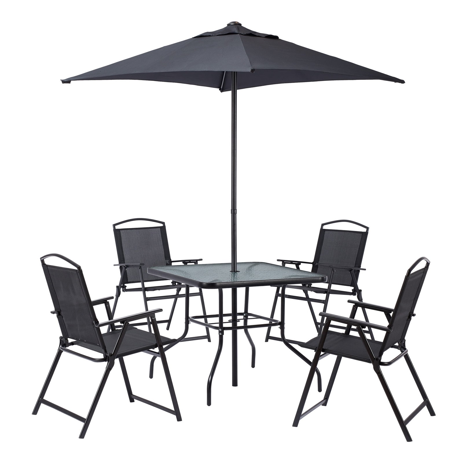 Black 6 Piece Outdoor Patio Furniture Set Table & Chairs With Umbrella Clearance