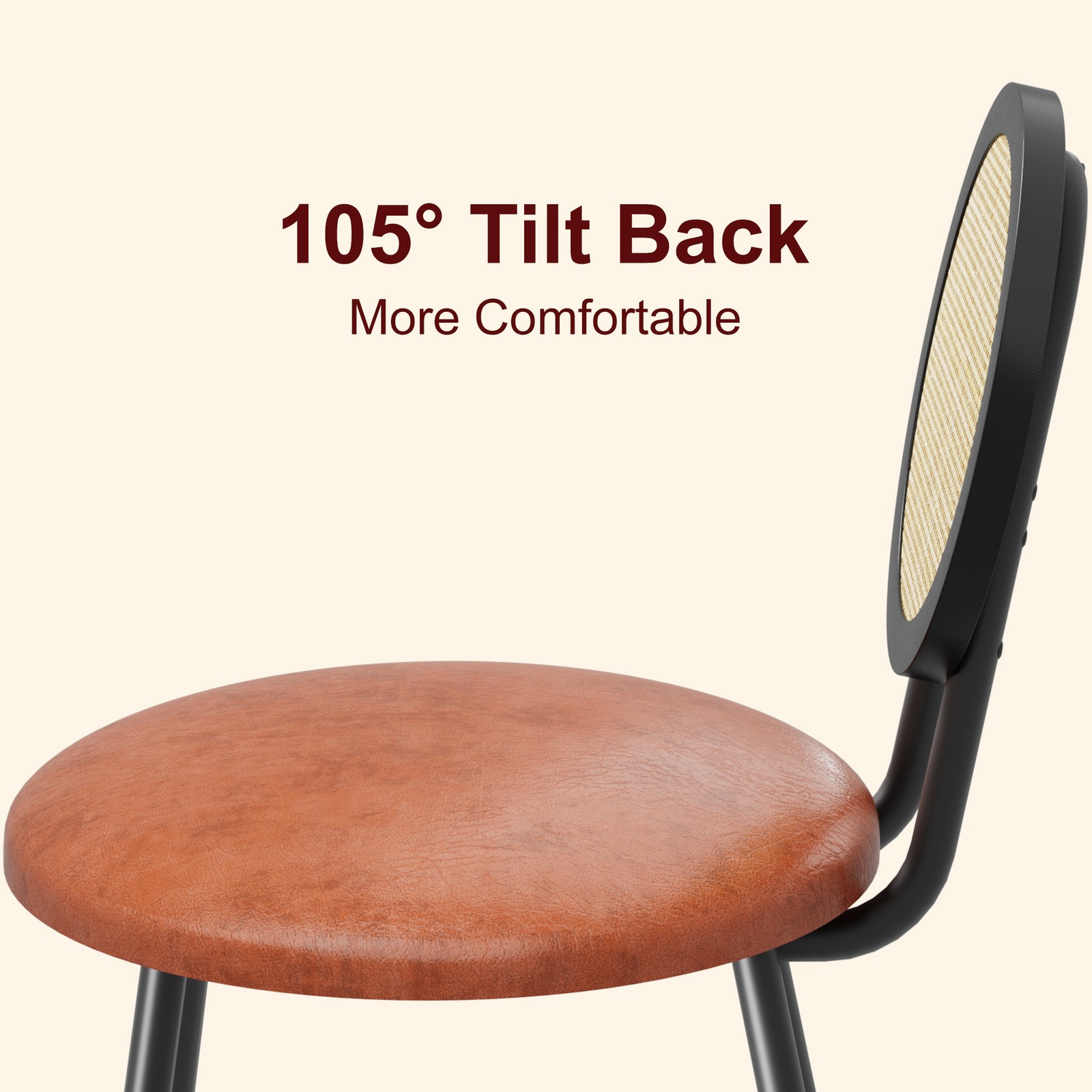 2/4 Pack Round Rattan Chairs Faux Leather Padded Seat Chairs for Dining Room US