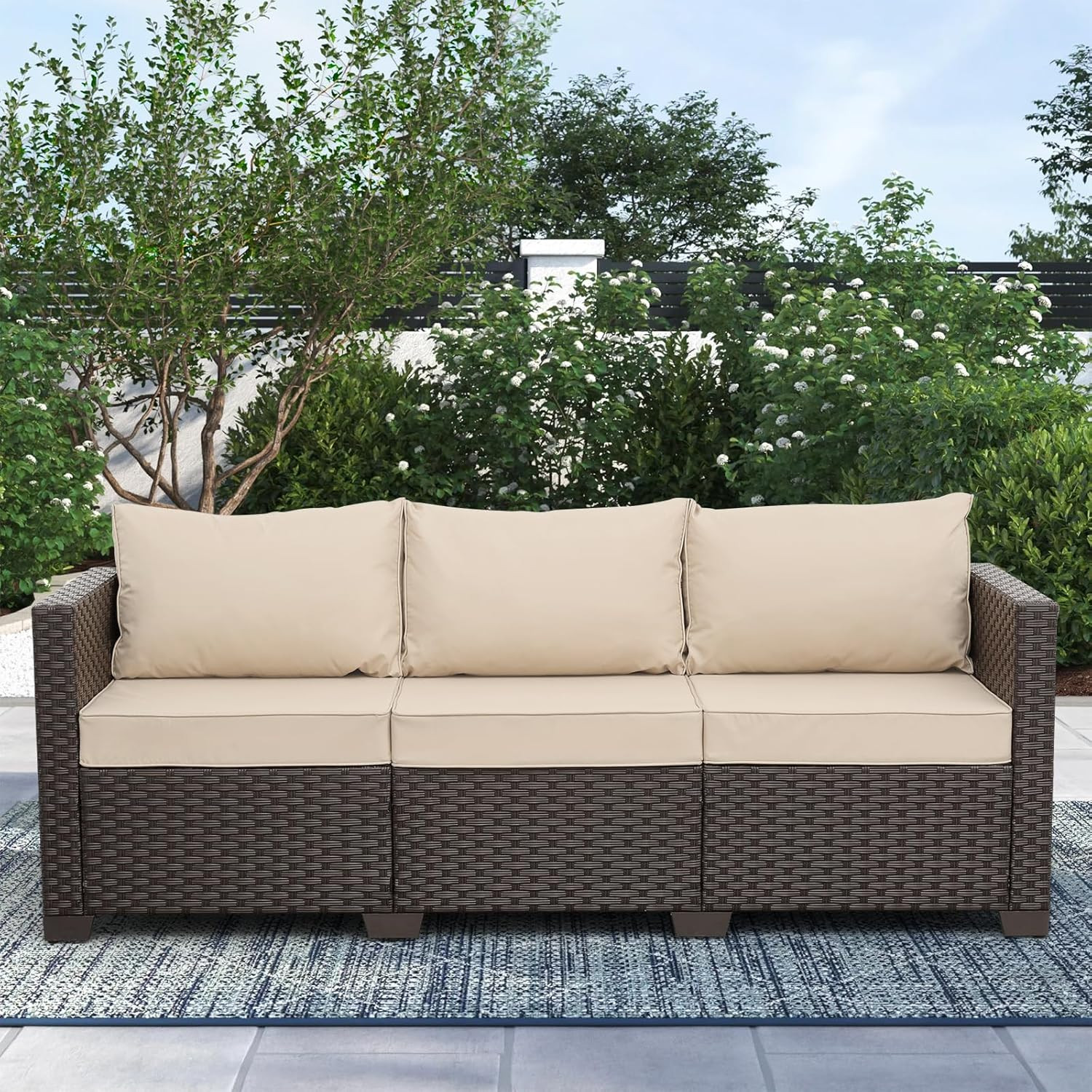 Rattan Star Outdoor Furniture Couch 3 Seater Sofa Outdoor Brown Wicker Sofa Deep