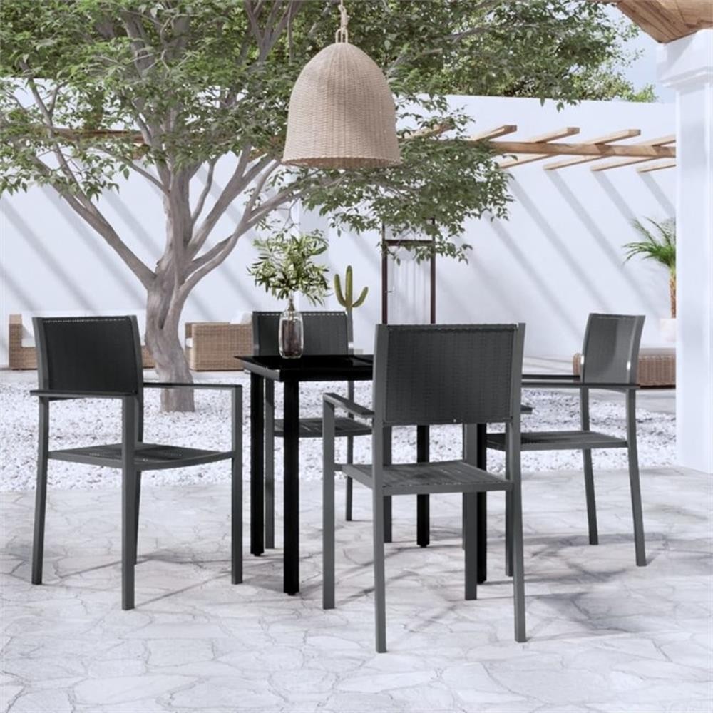 Bowery Hill Contemporary Powder-Coated Steel Garden Dining Set in Black