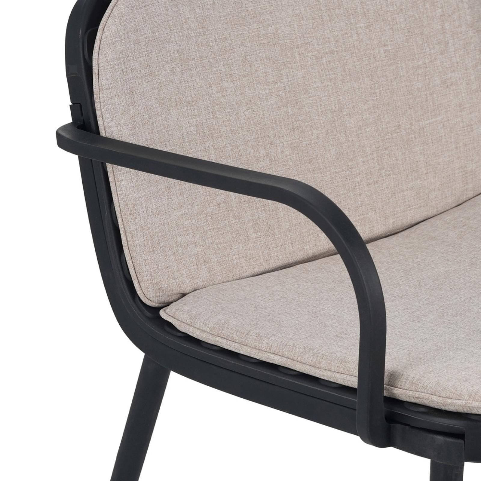 Weather-Resistant Patio Loveseat, Black Polypropylene Frame, Beige Cushion, Easy