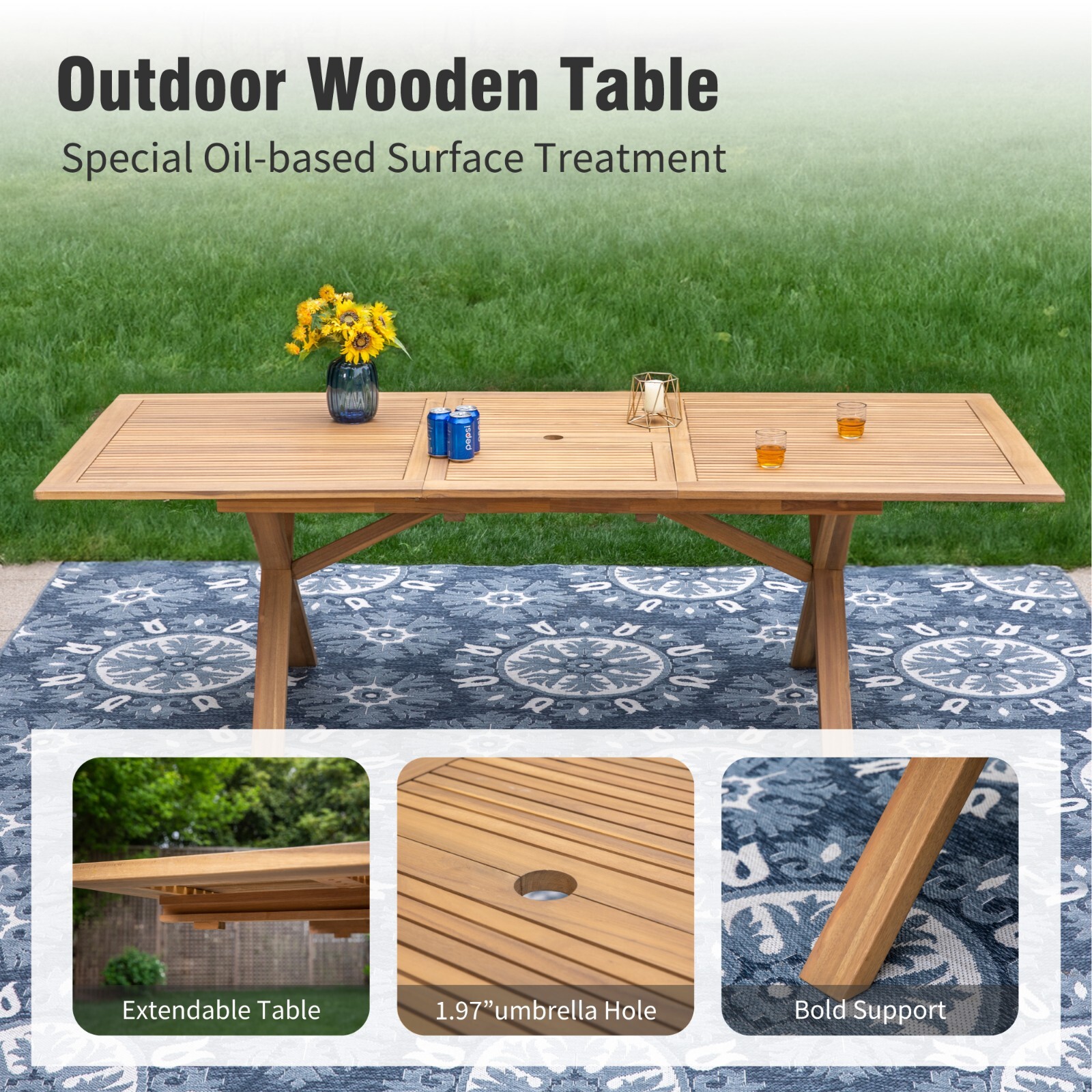 9Piece Patio Furnitre Set Acacia Wood Outdoor Dining Table Chairs Set Expandable