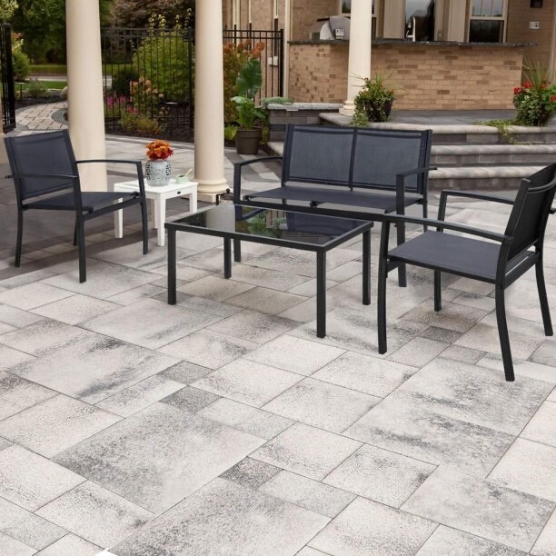 LAST ONE New Black Metal Patio Outdoor Dining 4 Piece Furniture Set