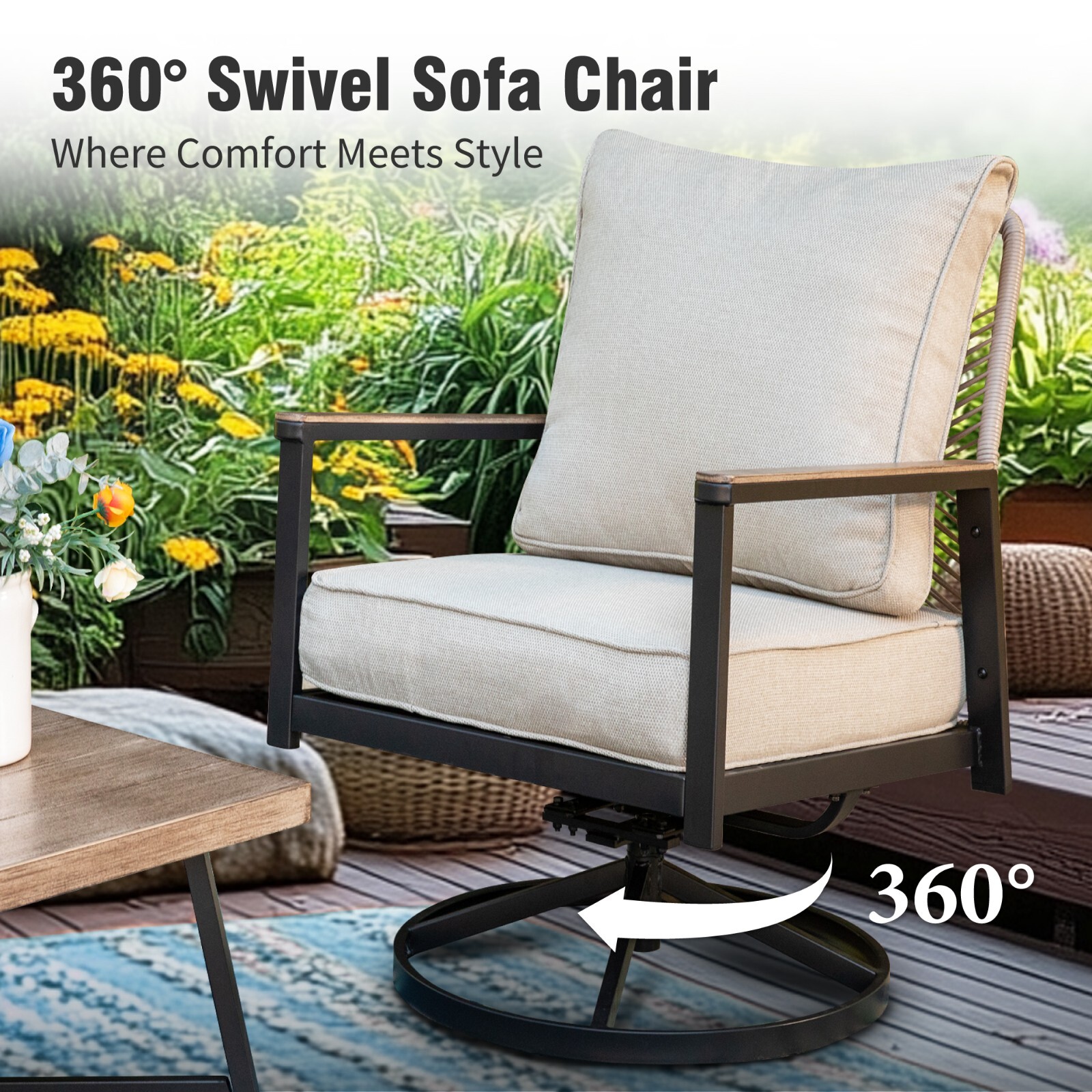 4 Pcs Patio Furniture Set Outdoor Wicker Conversation Set Sofa with Coffee Table