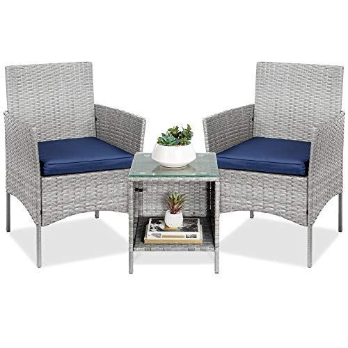 Best Choice Products 3-Piece Outdoor Wicker Conversation Bistro Set, Space Savin