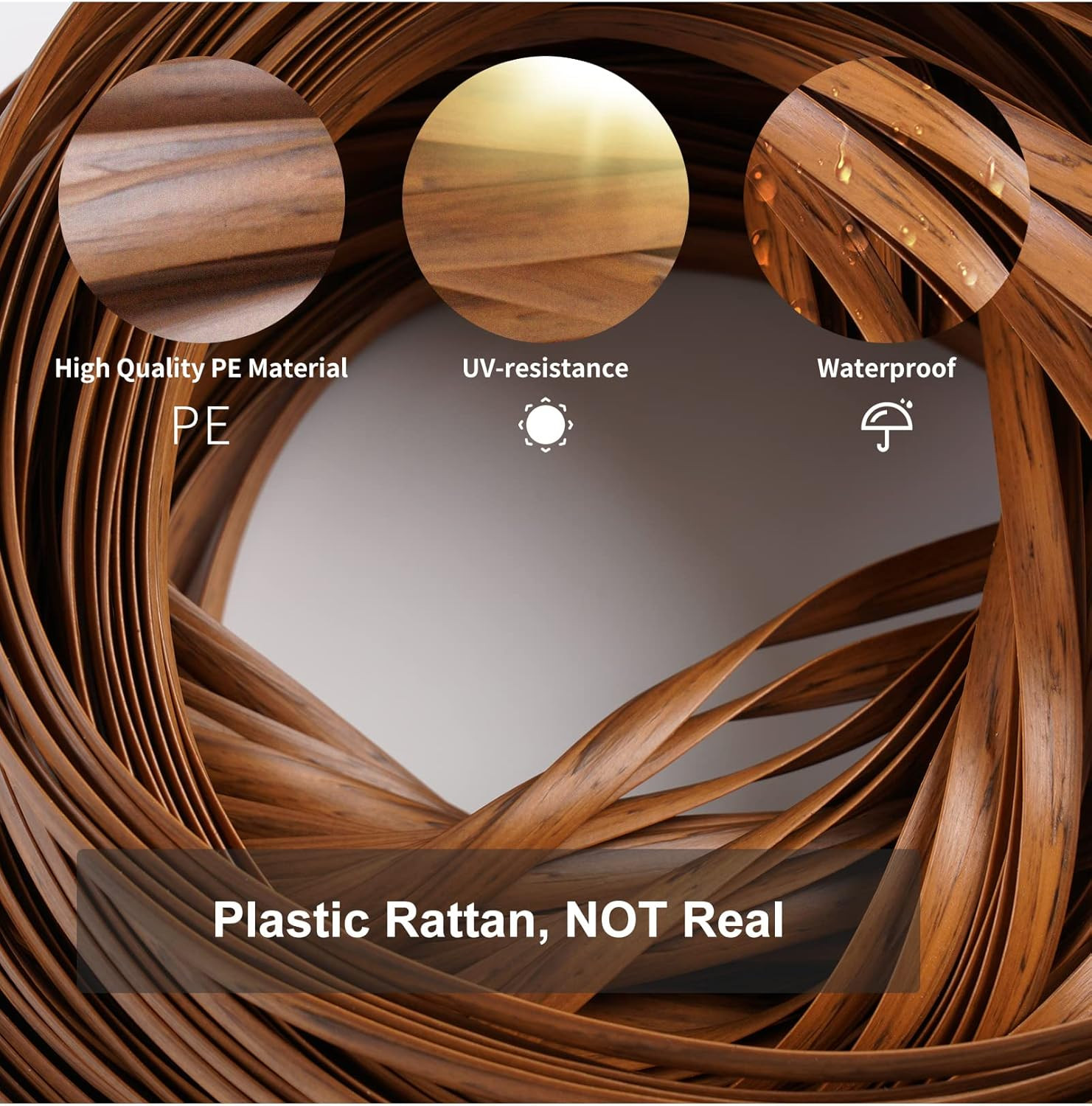 32m/105ft 8mm Dark Wood Grain Brown Wicker Repair Kit, PE Rattan Repair Kit f…