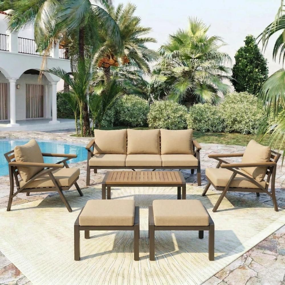 6-Piece Outdoor Patio Furniture Set, Steel Frame Sofa Set with Coffee Table