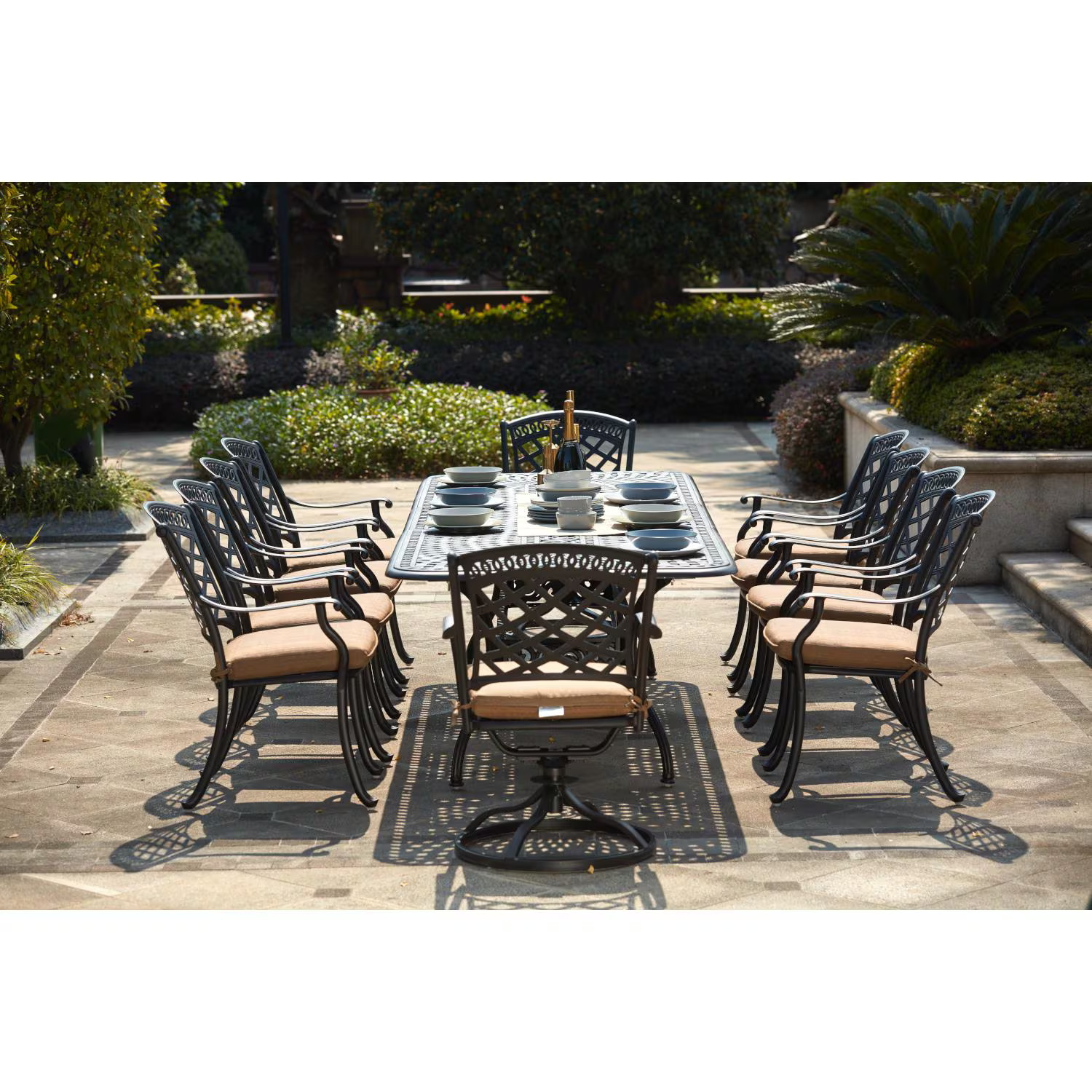 Sedona 11 Pc Cast Aluminum Dining Set 92 X 42 Inch Series 60 Extension Table &