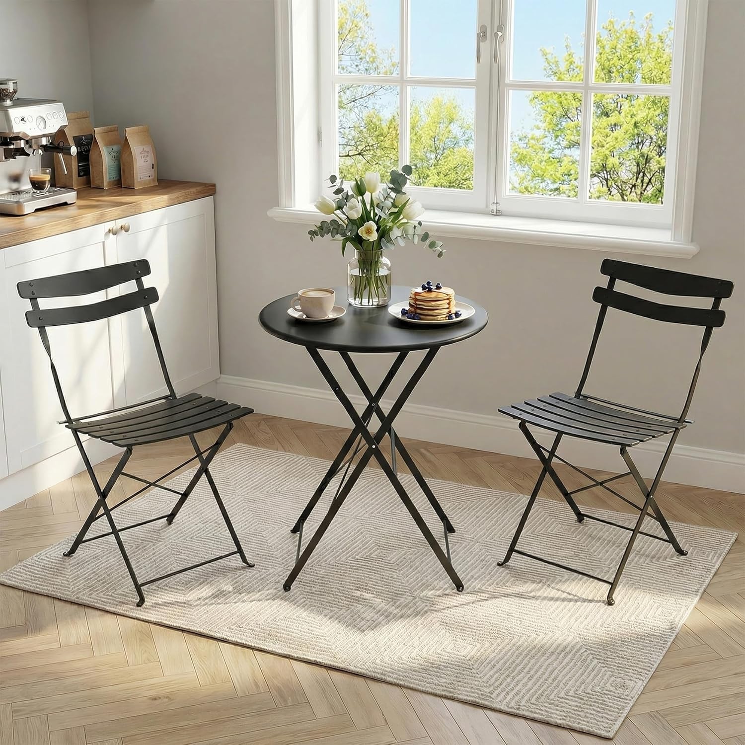 3 PCS Folding Bistro Set Patio Table and 2 Chairs Set Outdoor Balcony Furniture
