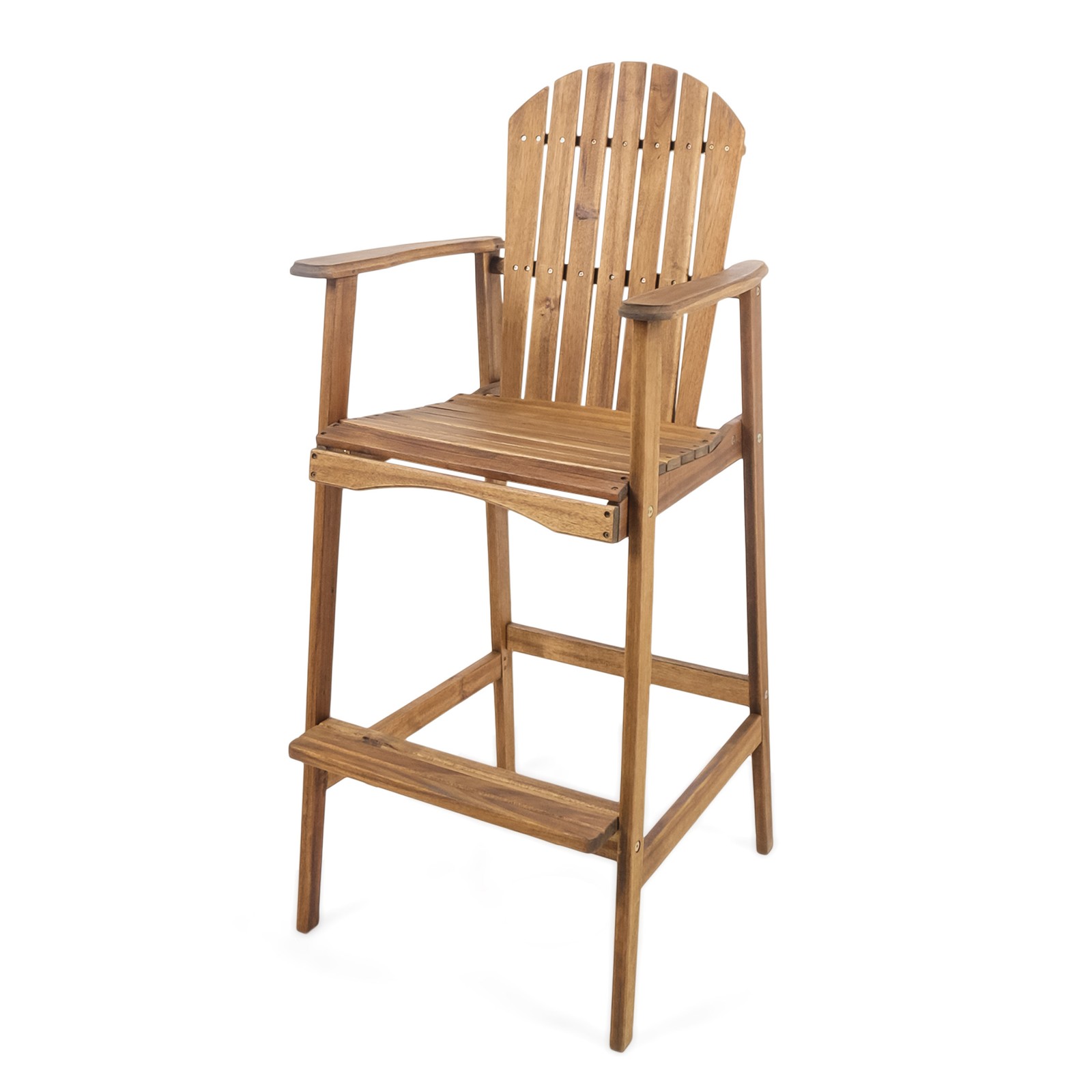 Acacia Wood Adirondack Barstools, Set of 2, Natural Stained