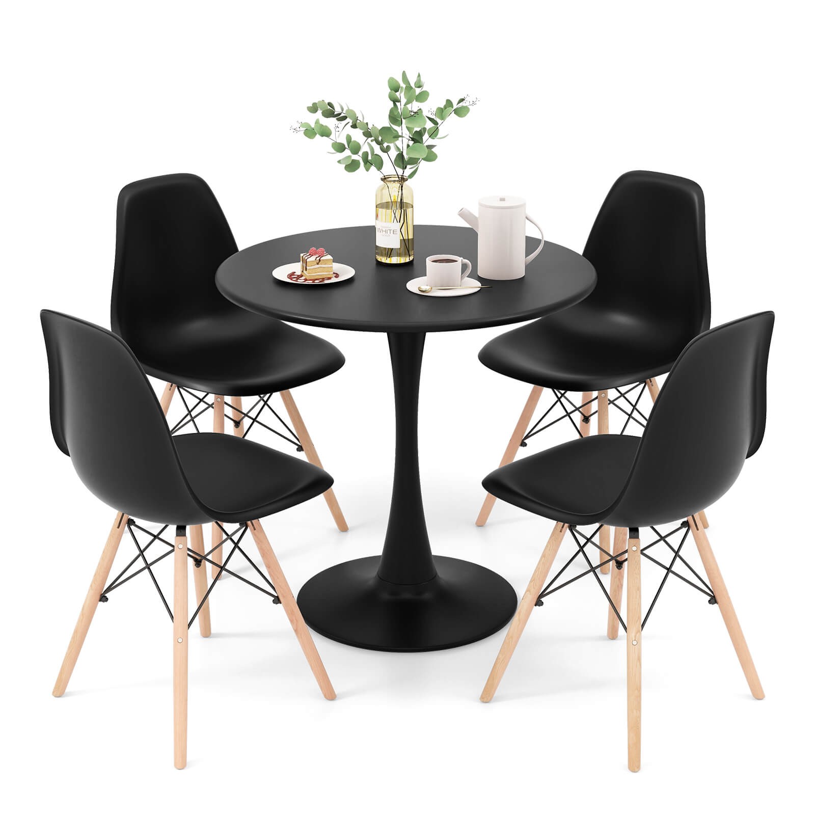 5 PCS Dining Set Modern Round Dining Table 4 Chairs for Small Space Kitchen