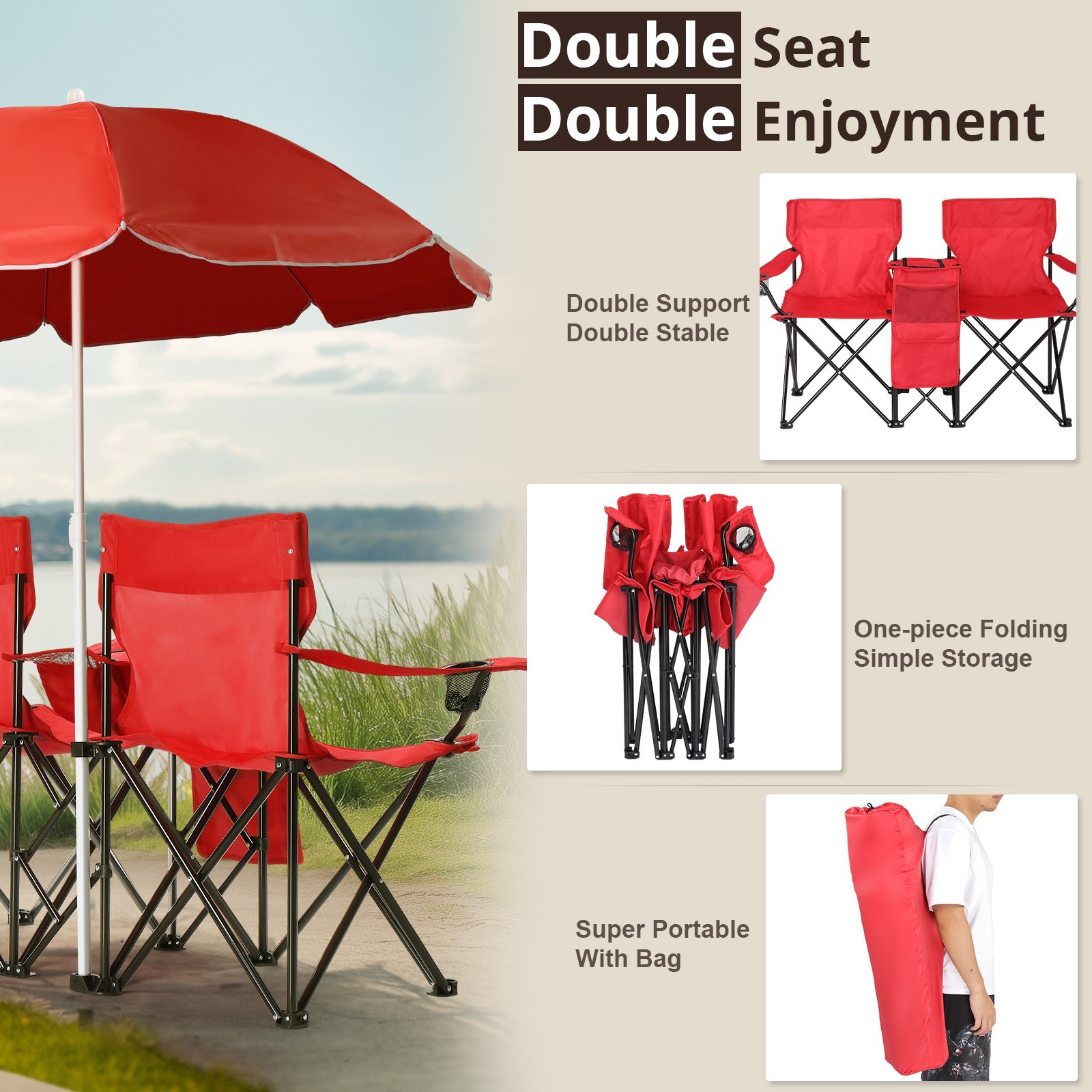 ❄️FREE SHIPPING!❄️2 Foldable Outdoor Chairs & Umbrellas 4 Camping or Tailgating!