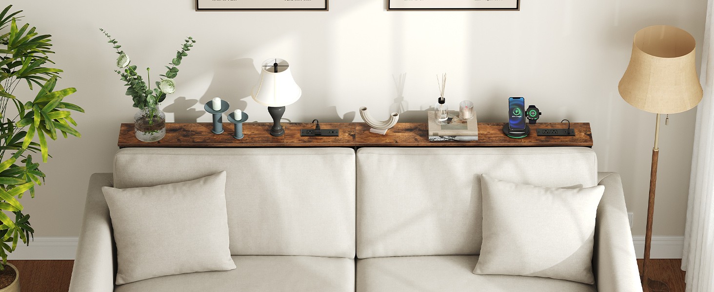 39.4 Inch Narrow Console Table with Power Outlets, 5.9 Inch Sofa