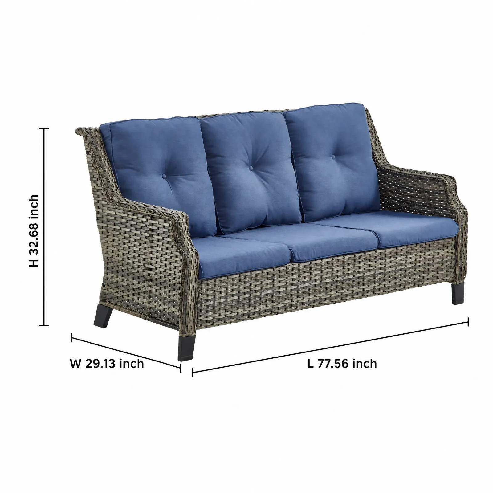 3-Piece Patio Conversation Set, Brown Wicker Sofa with Swivel Chairs & Ottomans