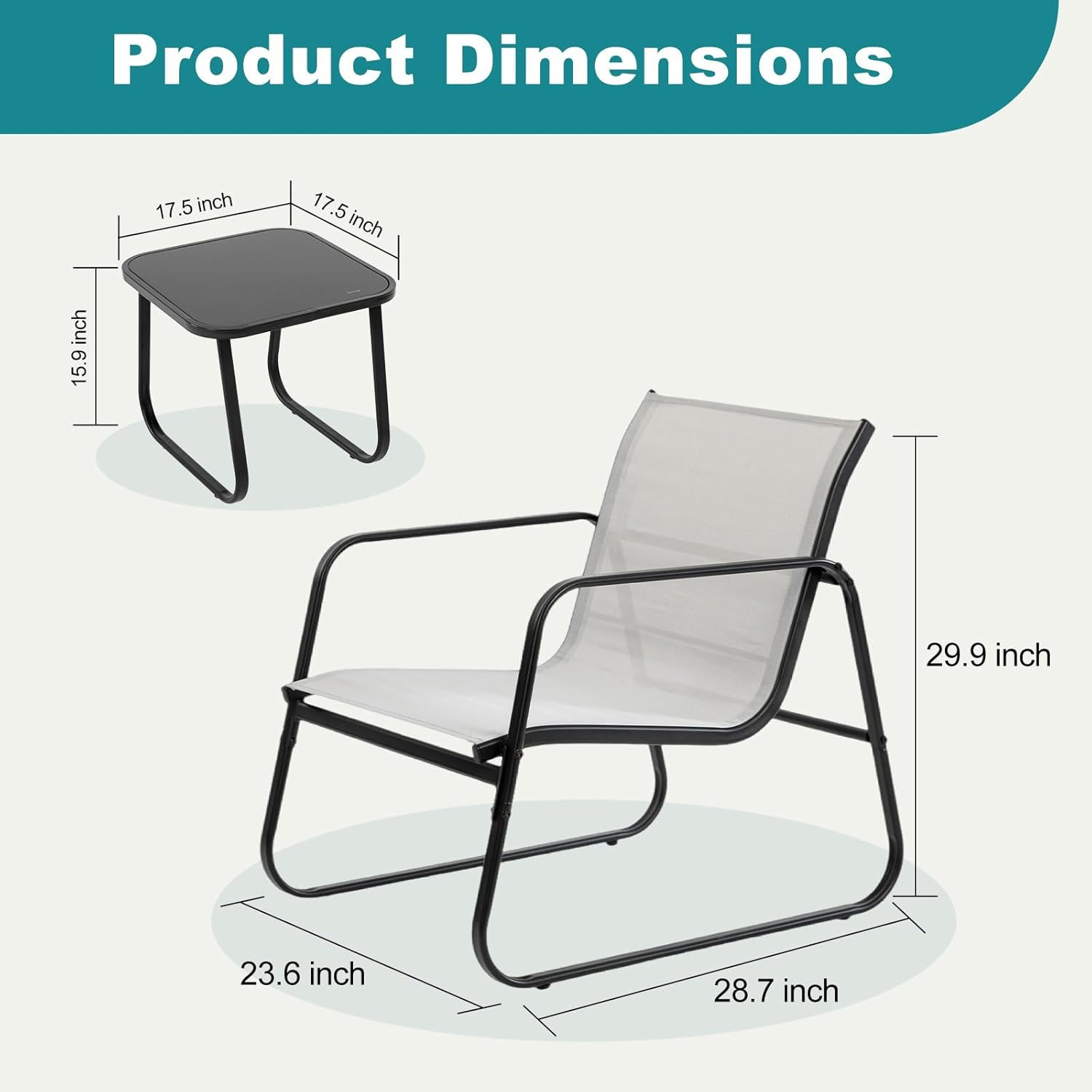 3 Piece Patio Furniture Set，Outdoor Patio Furniture Set with Table, Patio Sectio