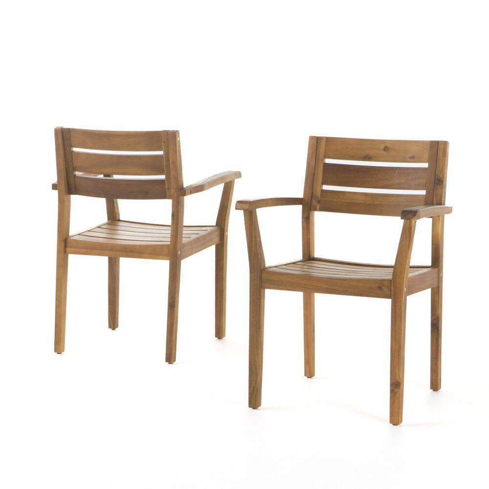 2-Pieces Acacia Wood Outdoor Dining Chairs in Teak for Garden