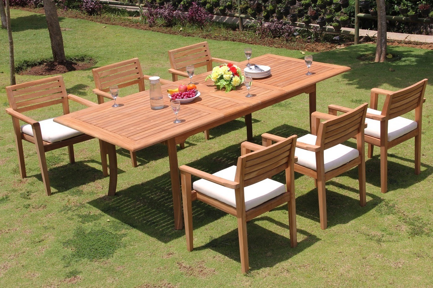 *SALE Montana A-Grade Teak 7pc Dining 94″ Rectangle Table Stacking Arm Chair Set