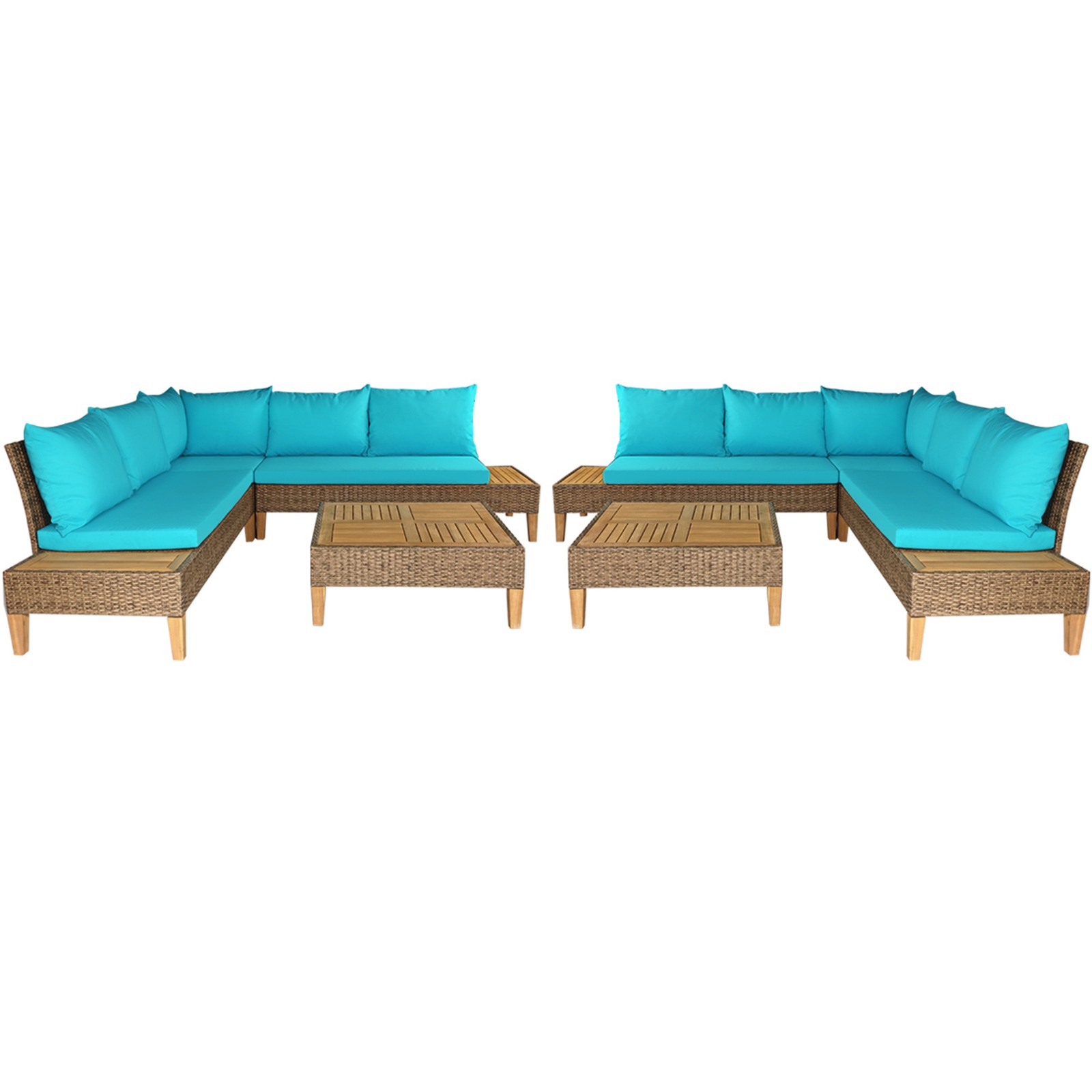 8PCS Rattan Patio Sofa Set Outdoor Furniture Set w/ Turquoise Cushions