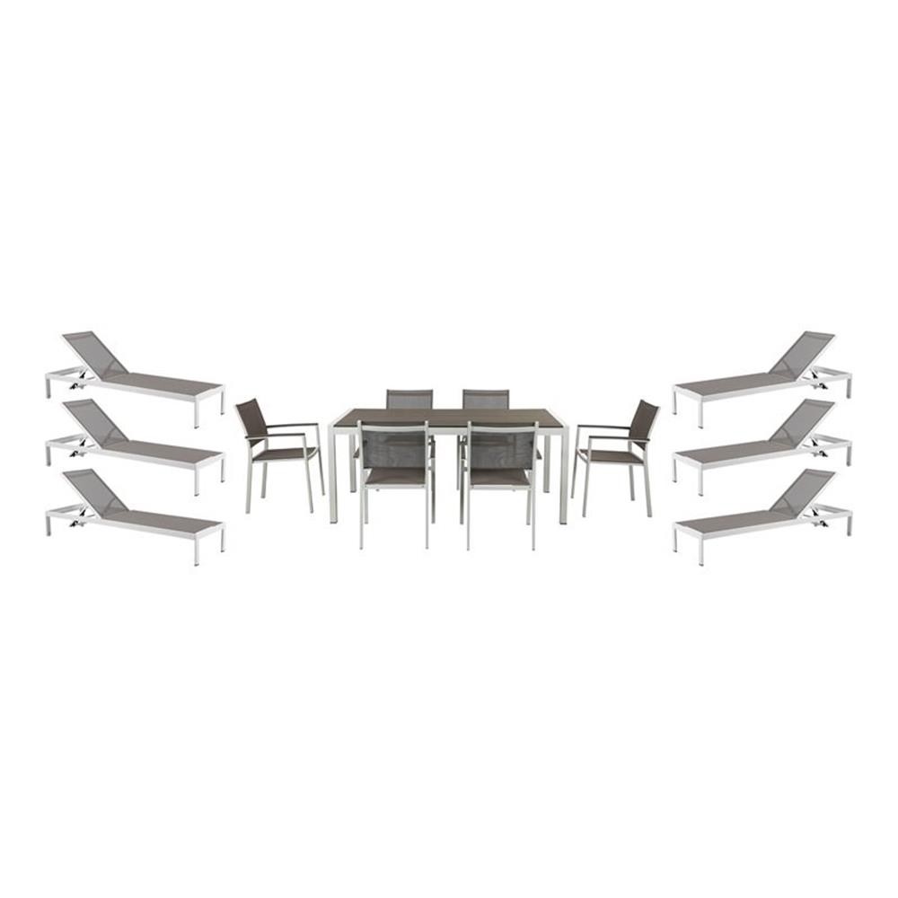 Pangea Home David 13-piece Modern Aluminum Patio Dining Set in White/Gray