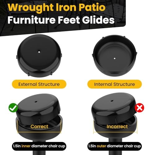 20 Pcs Wrought Iron Patio Furniture Feet Caps, 1-1/2″ Round Black, 20 Pcs
