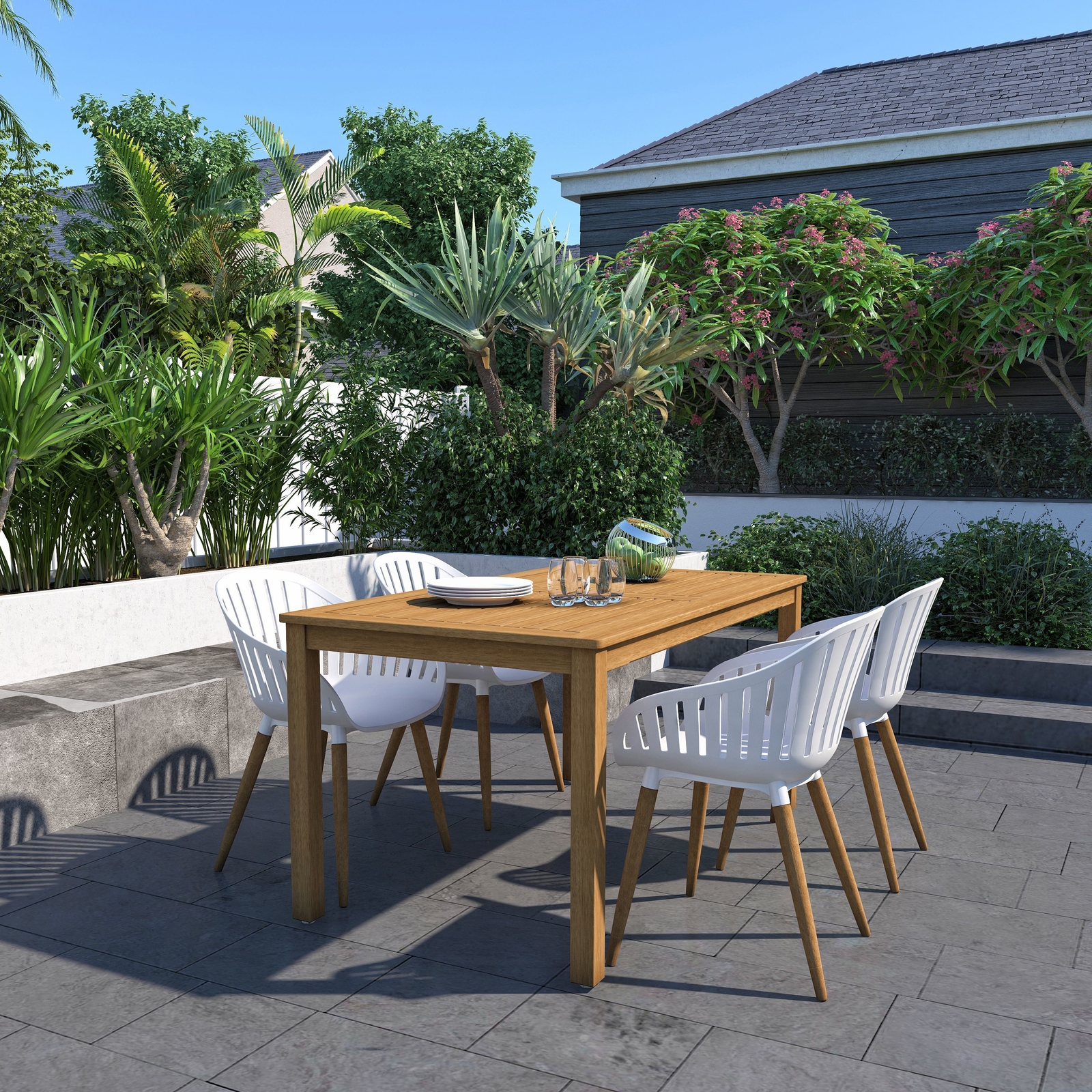 Amazonia Treptic 5-Piece Outdoor Dining Set | Teak Finish | Ideal for Patios