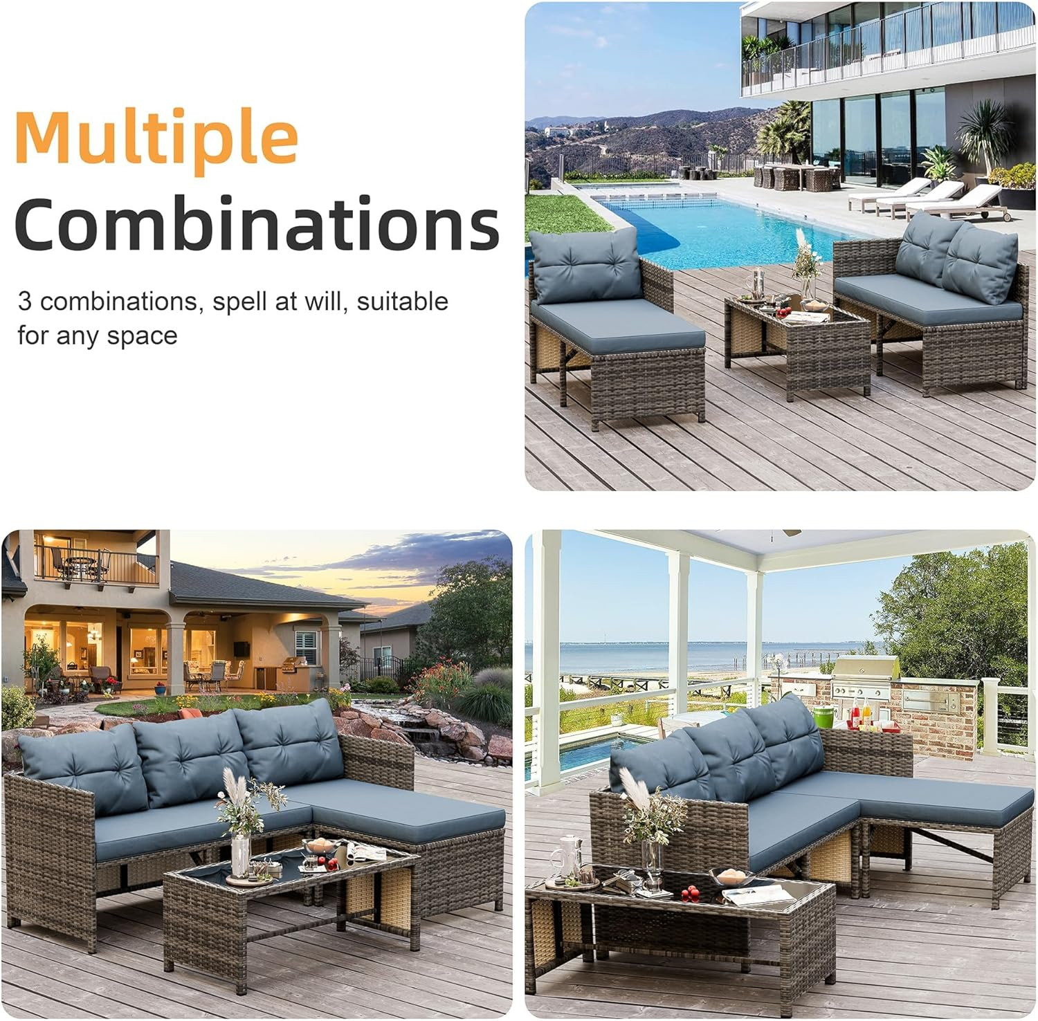 3 Pieces Outdoor Patio Furniture Sets, Wicker Patio Conversation Sets, All Weath