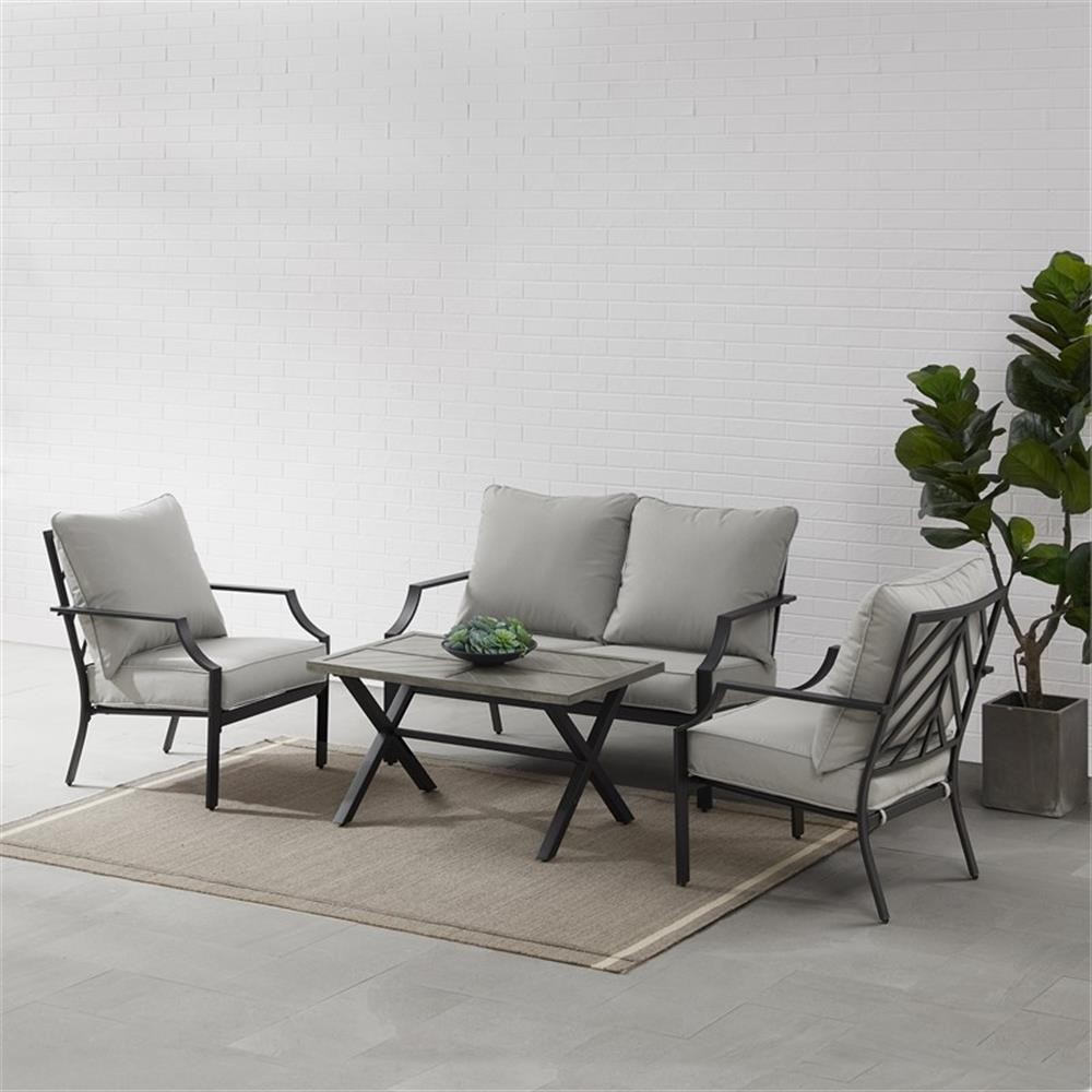 Pemberly Row 4-Piece Modern Metal Conversation Set in Gray/Matte Black