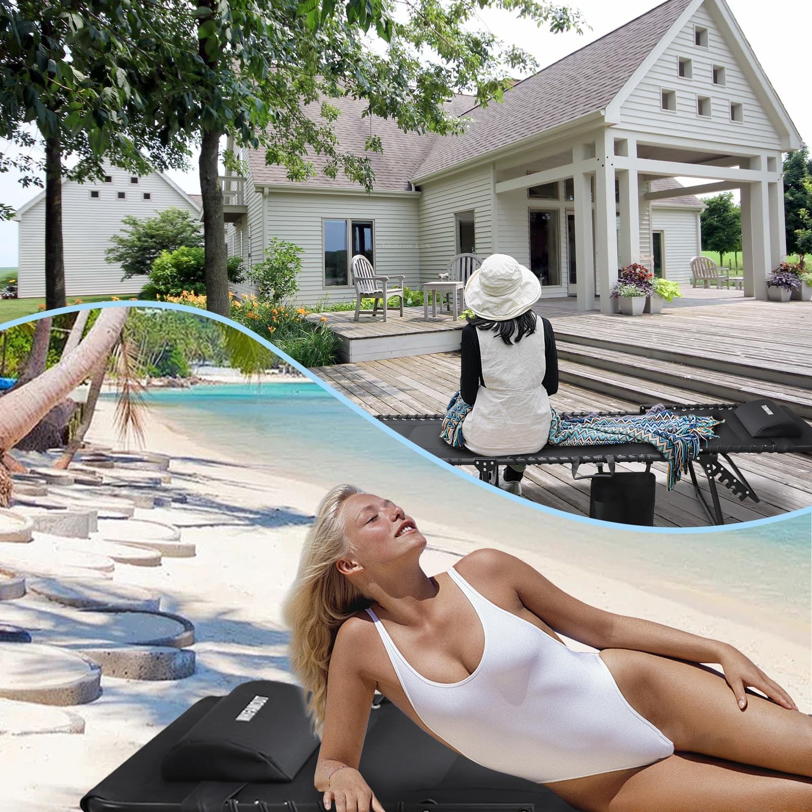 WKFAMOUT Outdoor Folding Lounge Chair Padded for Adults 74.80*23.23, Black_s