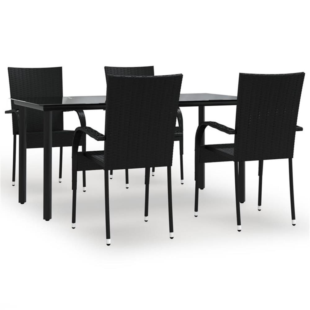 Bowery Hill Contemporary Powder-Coated Garden Dining Set in Black