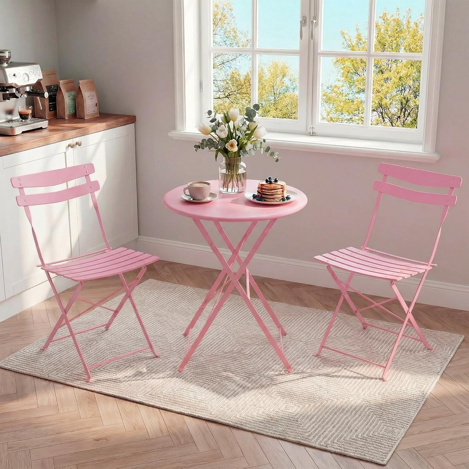 3 PCS Folding Bistro Set Patio Table and 2 Chairs Set Outdoor Balcony Furniture