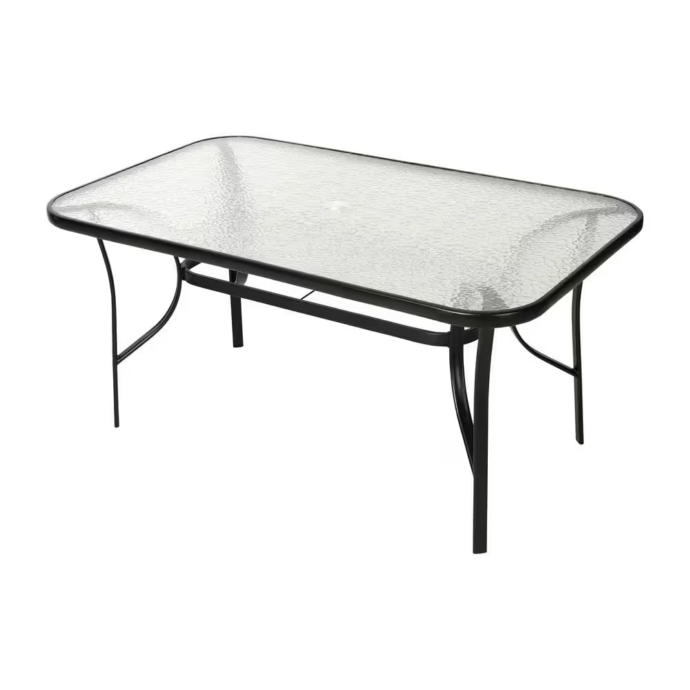 Black 7-Piece Metal Rectangle Outdoor Dining Set