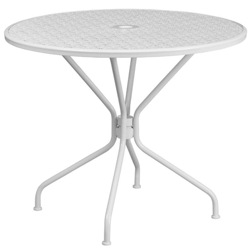 Flash Furniture 35.25″ Round Steel Flower Print Patio Dining Table in White