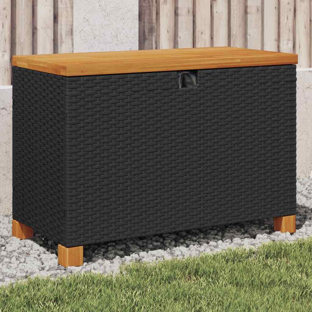 Patio Storage Box with Lid Outdoor Cushion Poly Rattan Acacia Wood vidaXL