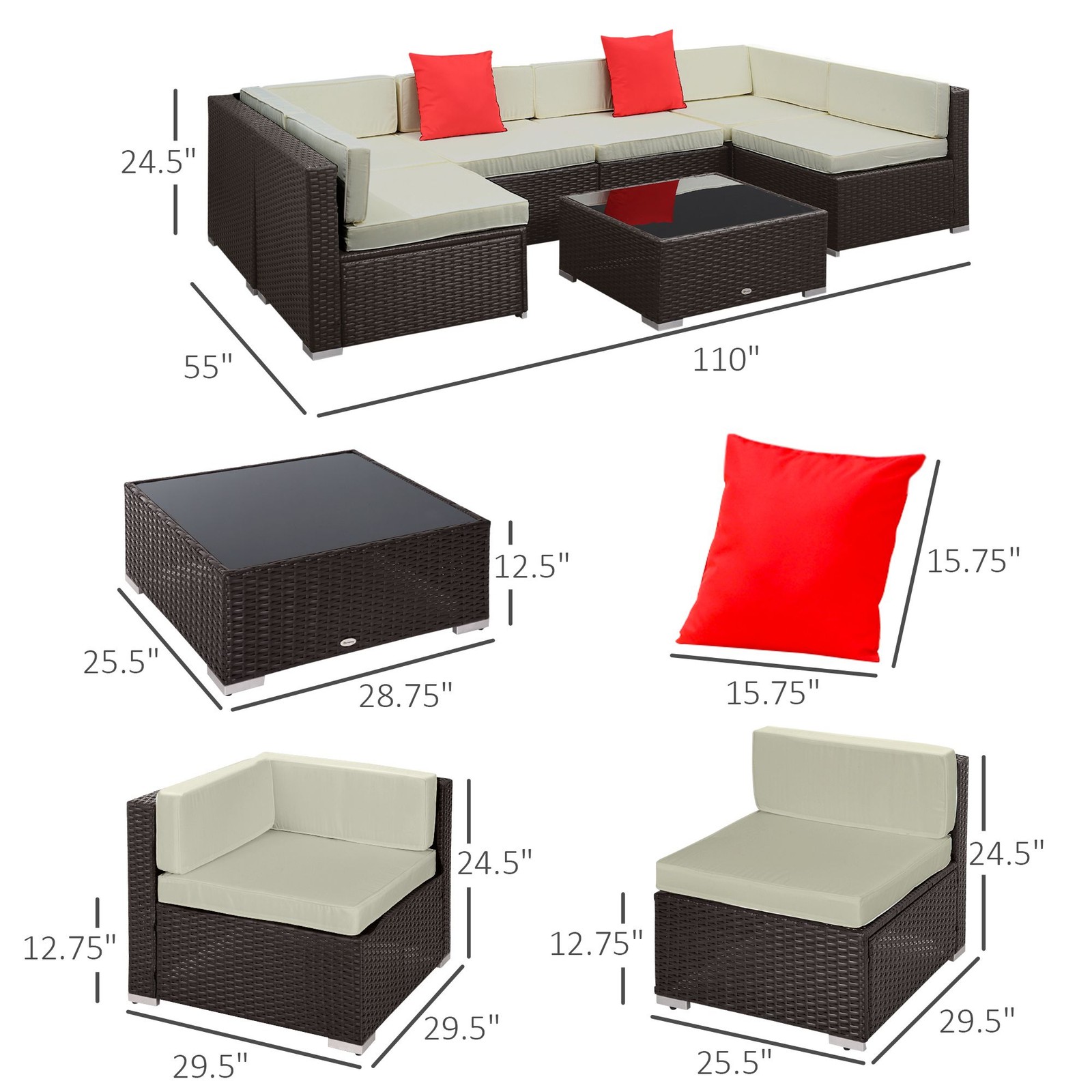 Outdoor Sofa Set 7-Piece PE Rattan 350lb Limit Beige Seat