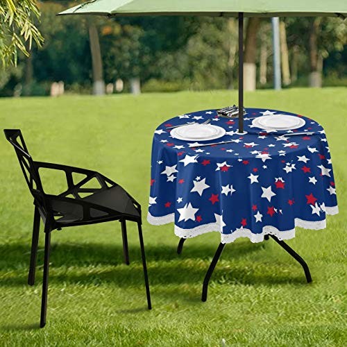 Round Tablecloth 60″ Waterproof Spillproof Polyester Fabric Patriotic Star