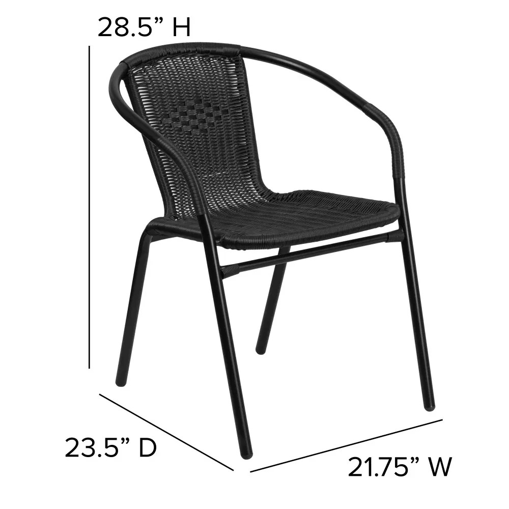 Set 2 Black Stackable Patio Chairs Rattan Indoor Outdoor Restaurant Bistro Style